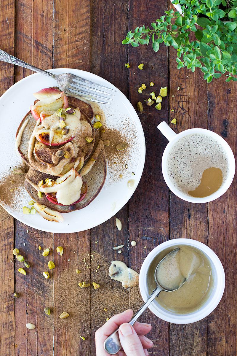 apple pancakes w caramel macadamia sauce | jessica cox  