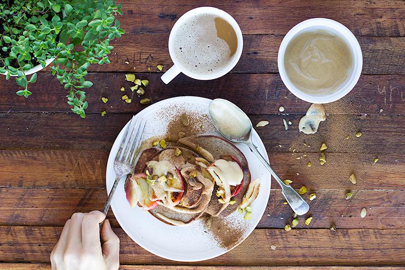 apple pancakes w caramel macadamia sauce | jessica cox  