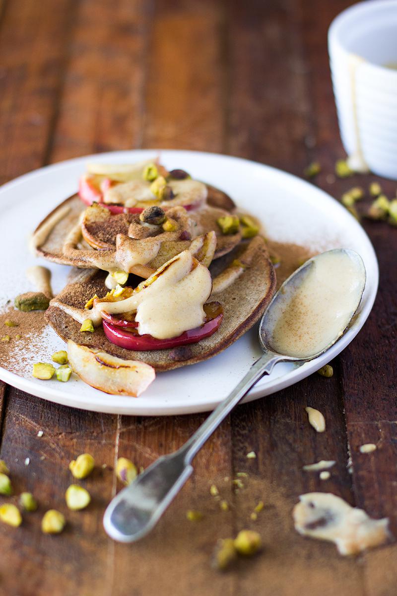 apple pancakes w caramel macadamia sauce | jessica cox  