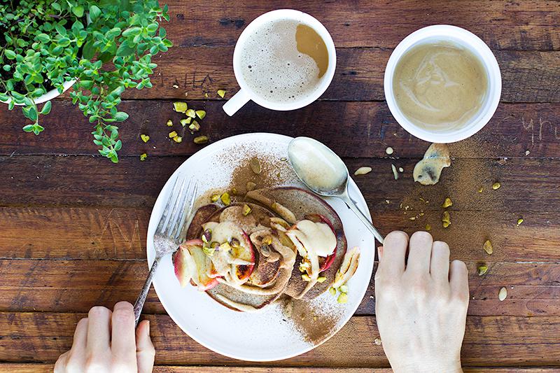 apple pancakes w caramel macadamia sauce | jessica cox  