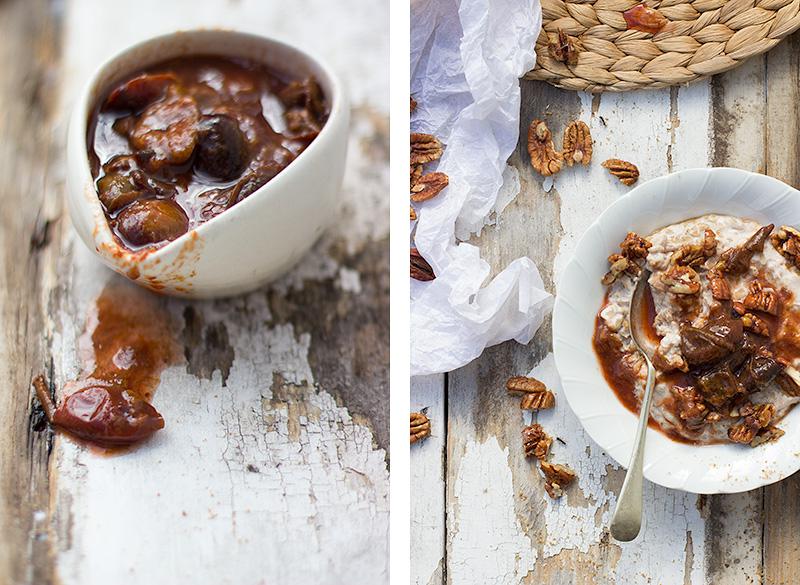 jessica cox | barely porridge w almond milk, stewed quinces + honey pecans