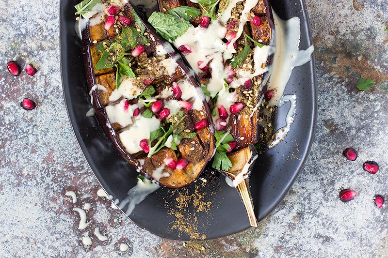 jessica cox | roasted eggplant w date syrup and tahini dressing