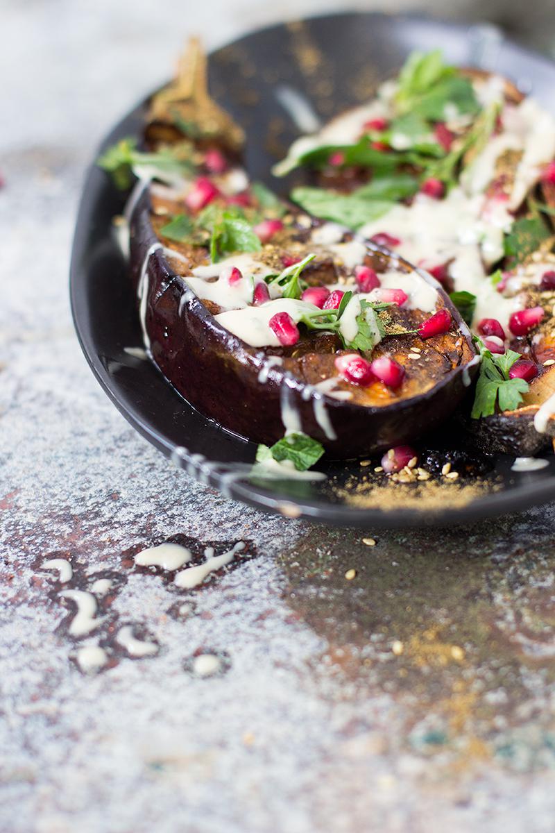 jessica cox | roasted eggplant w date syrup and tahini dressing