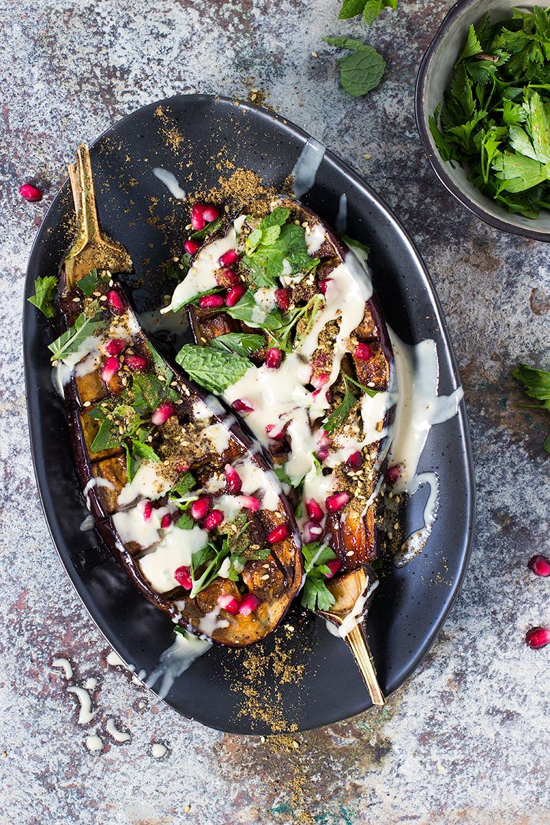 jessica cox | roasted eggplant w date syrup and tahini dressing