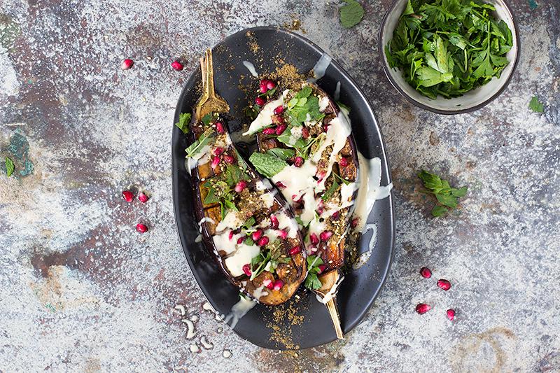 jessica cox | roasted eggplant w date syrup and tahini dressing