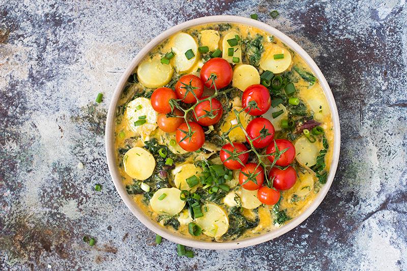 silverbeet, potato & truss tomato frittata | jessica cox 