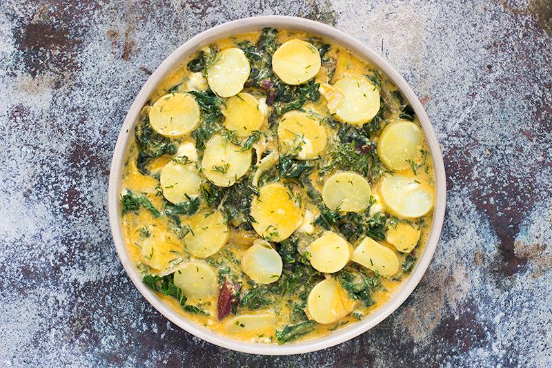 silverbeet, potato & truss tomato frittata | jessica cox 