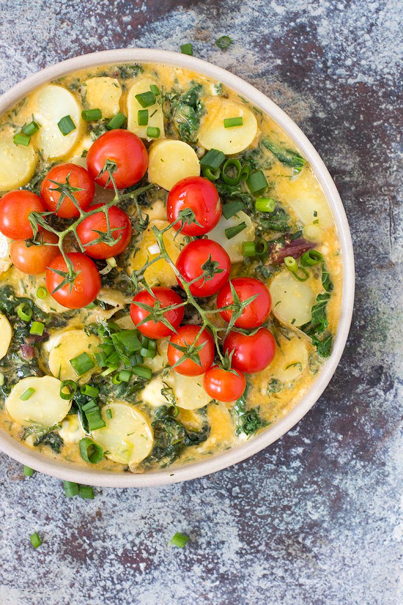 silverbeet, potato & truss tomato frittata | jessica cox 