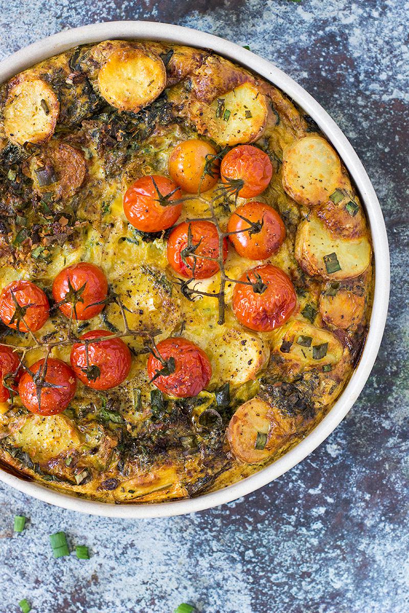 silverbeet, potato & truss tomato frittata | jessica cox 