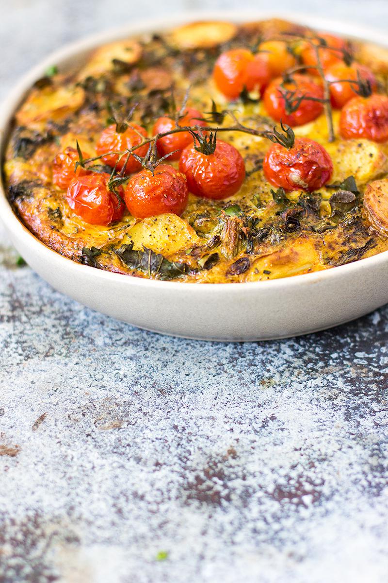 silverbeet, potato & truss tomato frittata | jessica cox 