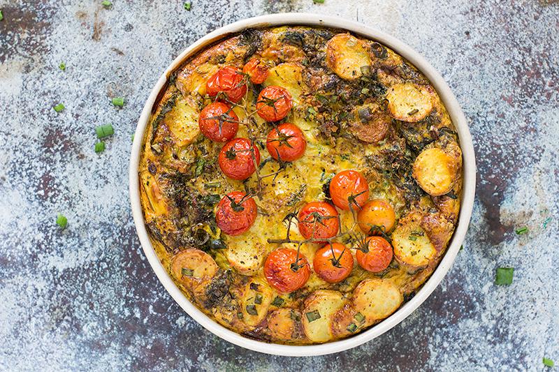 silverbeet, potato & truss tomato frittata | jessica cox 