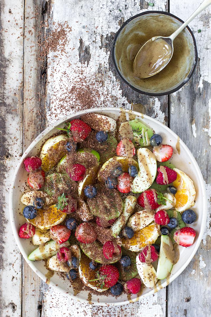 jessica cox | fruit platter w tahini caramel & chocolate