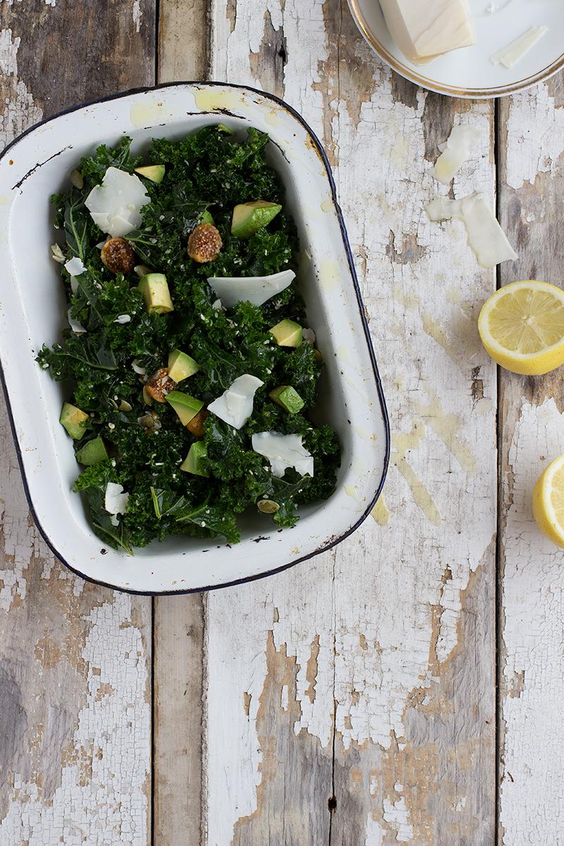 jessica cox | massaged kale salad w avocado, fig + seeds 