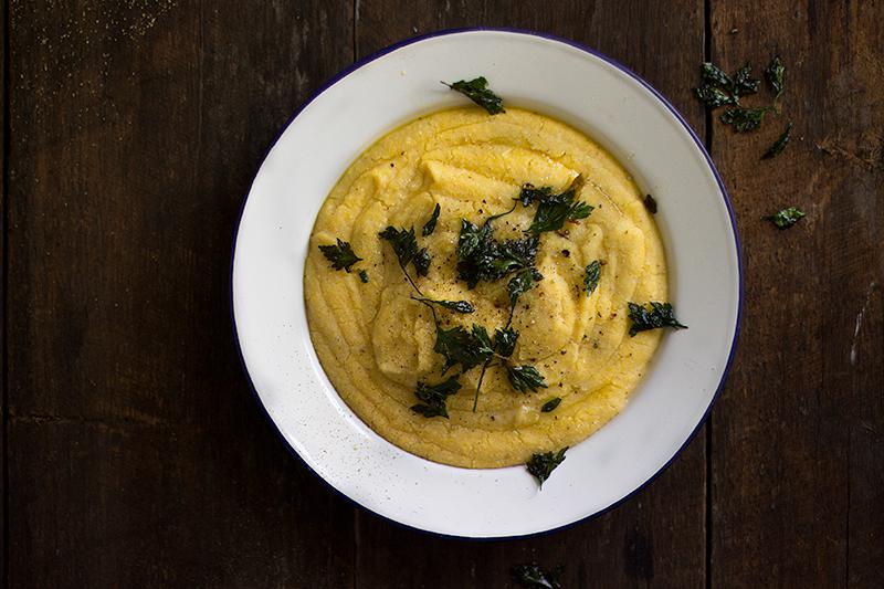 creamy polenta w crispy parsley leaves | jessica cox 