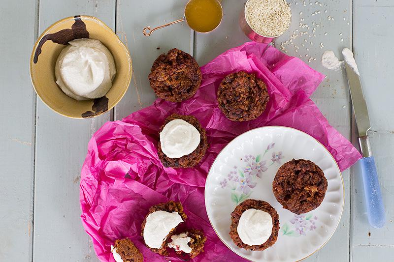 sweet potato & beet muffins w raw sesame cream | jessica cox