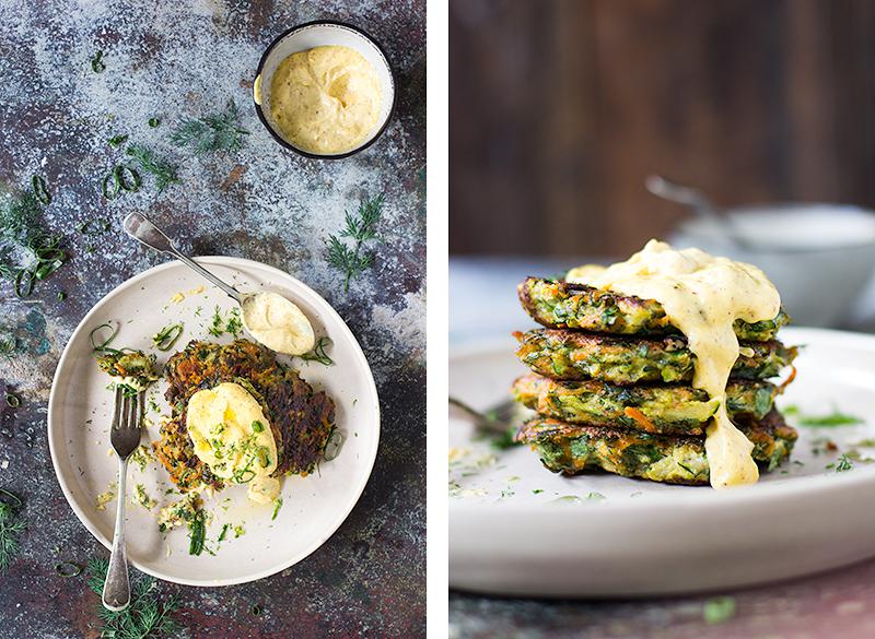 herbed zucchini fritters w mustard mayo | jessica cox 