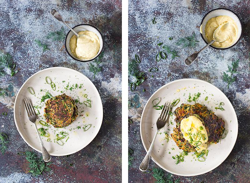 herbed zucchini fritters w mustard mayo | jessica cox 