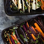 maple roasted carrots & parsnips w pistachios, cranberries and sage