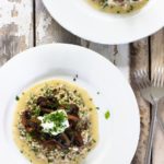 mushroom buckwheat risotto with goats curd