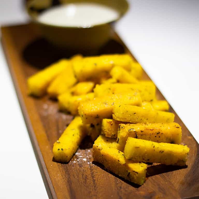 polenta chips with goats cheese sauce