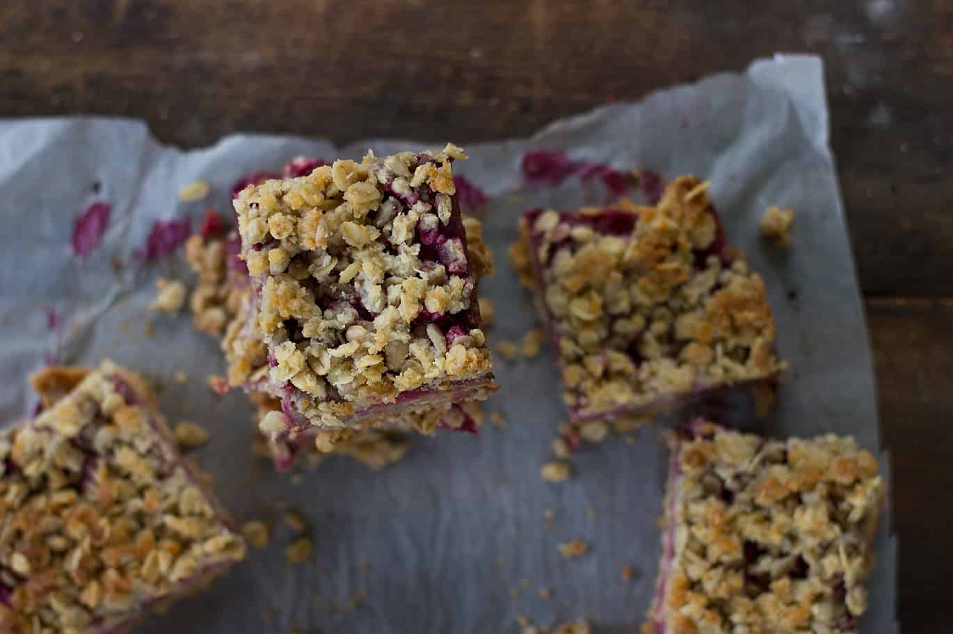 rhubarb &amp; cherry crumble slice recipe | Jessica Cox