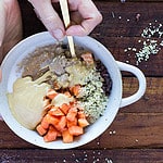 salted caramel porridge w hemp seeds, papaya + peanut butter