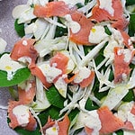 fennel, pear and smoked trout salad with horseradish mayo