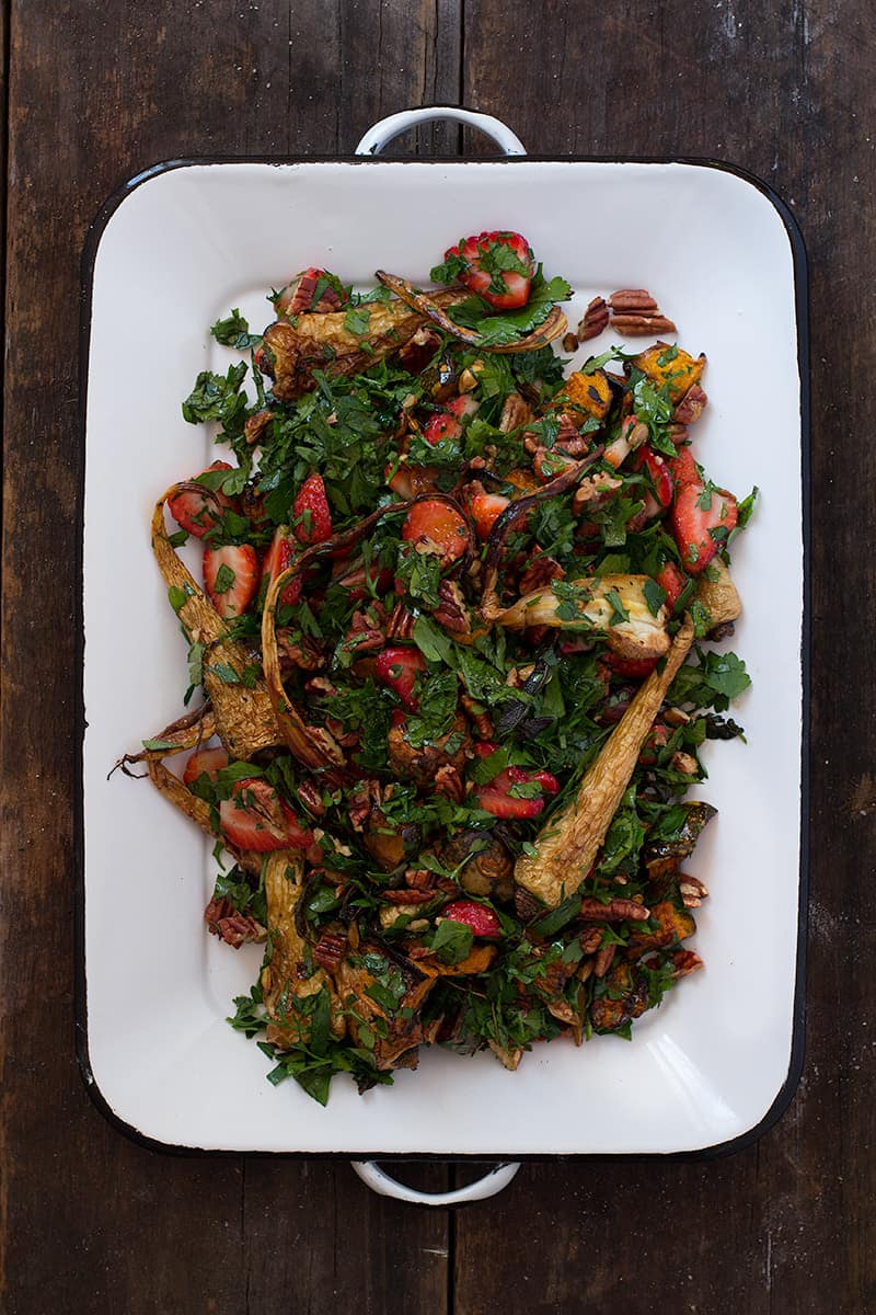 honey roasted pumpkin & parsnip salad w strawberries recipe | Jessica Cox